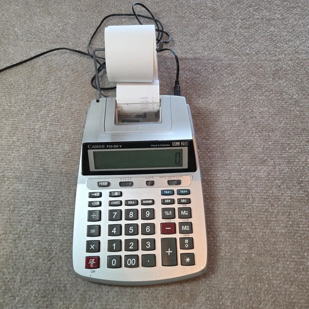 Canon P23-DH V Printing Calculator adding machine LCD Battery & Cord Powered
